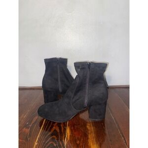 SO Black Faux Suede Block Heel Sock Ankle Boots 9.5 Quiet Luxury Minimalist Punk